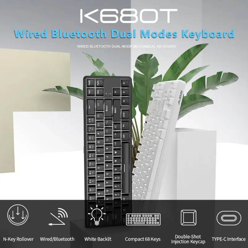 

Ajazz K680t Wired Bluetooth 68 Keys with Anti-ghosting Design Mechanical Keyboard for Different Backlight Modes