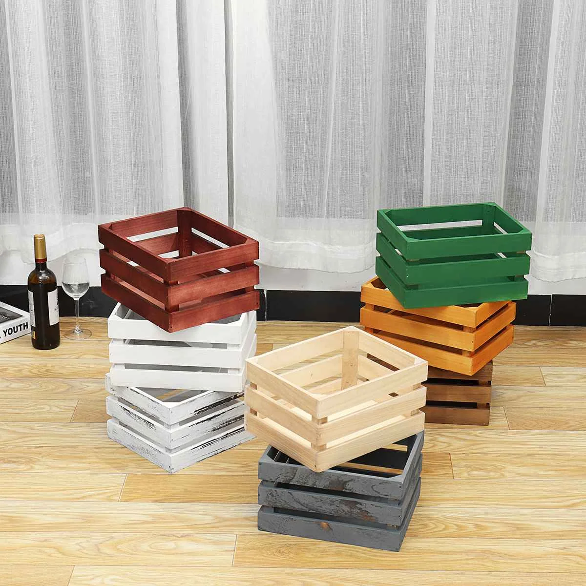 

Wood Storage Box Batten Thicken Fruit Decorated Box Sundries Container Cosmetics Organizer Storage Box for Home Planting 8 Color