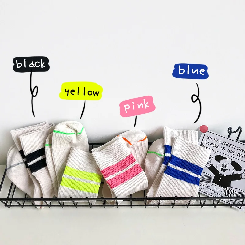 Calcetines a rayas de colores fluorescentes para niños y niñas, calcetines tejidos coloridos, Harajuku, 1-12 años