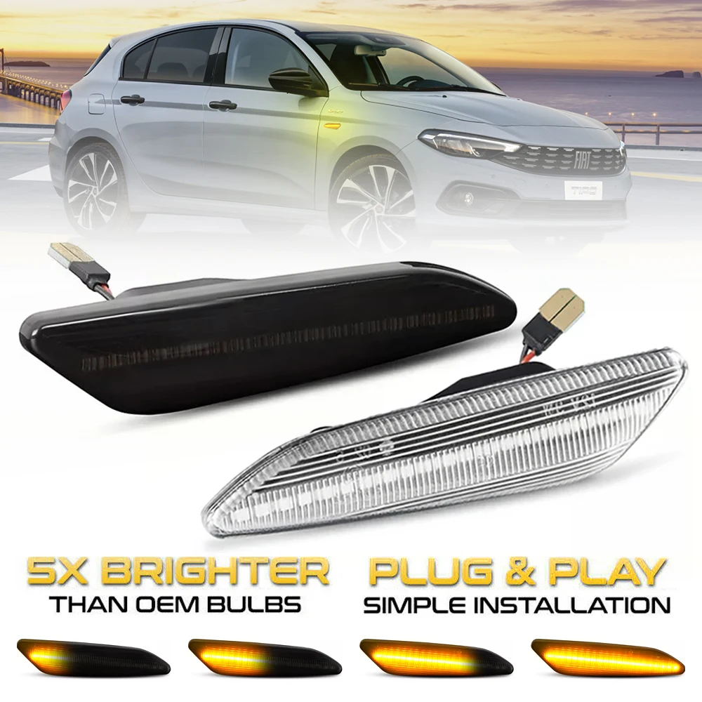 2Pcs LED Dynamic Side Marker Light Arrow Turn Signal Lamps For Fiat Tipo Egea Alfa Romeo 147 156 Sportwagon Lancia Delta Ypsilon |