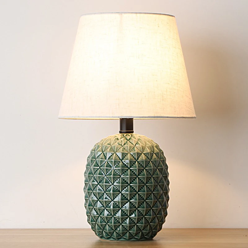 Домашняя керамическая основа для настольной лампы для спальни, Современная прикроватная лампа для гостиничного номера, креативные настольные лампы в форме ананаса - Цвет абажура: Dark Green