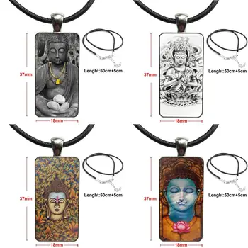 

Buda Buddha Budda For Girls Wholesale Glass Pendant Necklace Handmade Half Pendant Rectangle Necklace