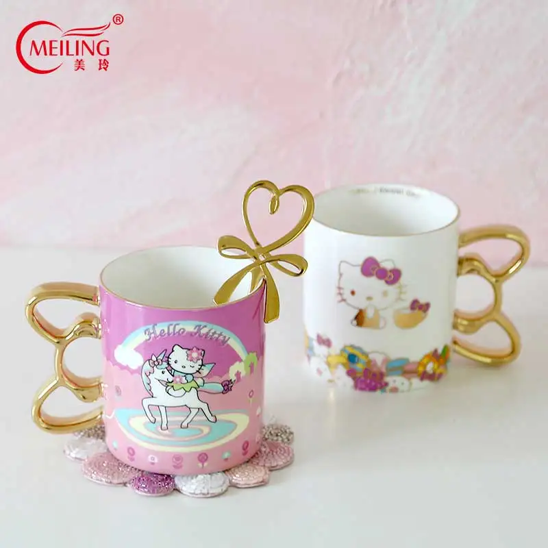 

Cartoon HelloKitty Bone China Mug Gold Handgrip Cute Travel Cup For Milk Coffee Tea Child Girl Mother Xmas Gifts Home Decor