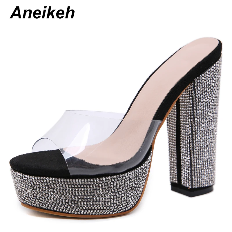 Aneikeh/пикантные туфли-лодочки из пвх; Женская Фетиш-обувь; туфли-лодочки на платформе с высоким каблуком, украшенные кристаллами; туфли-лодочки без шнуровки; обувь для свадебной вечеринки с ремешком на пятке