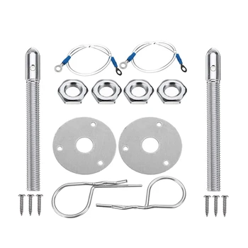 

Universal Mount Bonnet Hood Pin Lock Latch Kit Racing Sport Car Alloy Silver