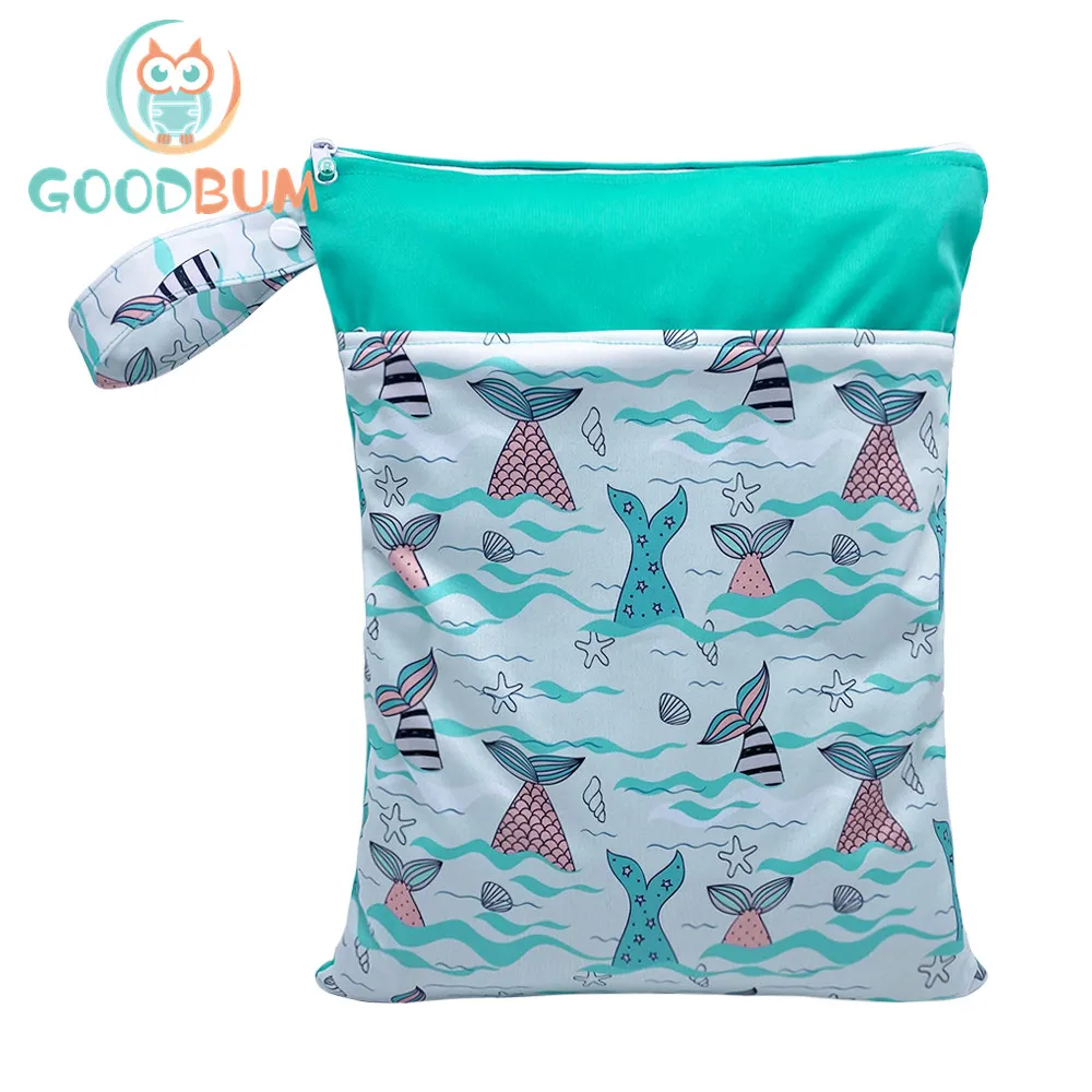 

Printed Pocket Wet Bag Waterproof Reusable Nappy Bags PUL Travel Baby Nappy Big Size Wet Dry Bags Wet bags 40x30cm Wholesale