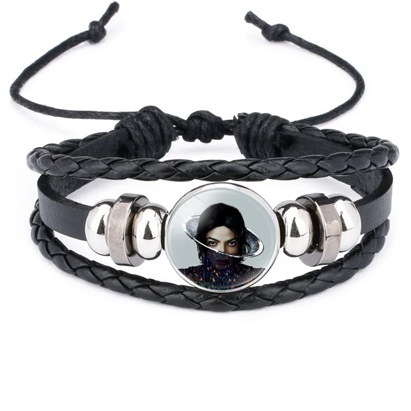 Punk Style Multi-layer Handmade Leather Bracelet Pop Dancing King Charms Glassball Pendant Leather Bracelets