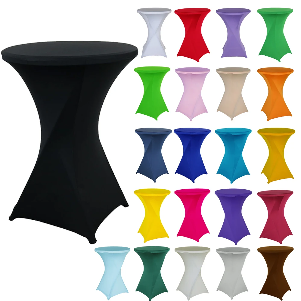 4 Pack 24 x 43 Cocktail Tablecloth Spandex Stretch Cover Fitted Highboy Round Table for Weddings Banquet Bars Party Black