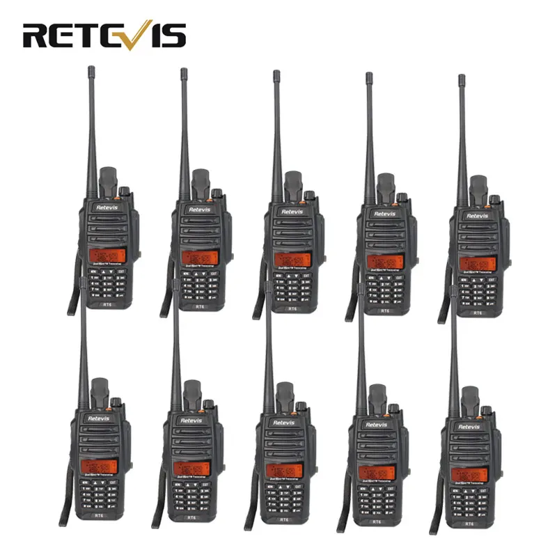 10 шт. IP67 водонепроницаемая рация Retevis RT6 VHF UHF Двухдиапазонная 5 Вт 128CH 1800 мАч сканирование FM Профессиональное двухстороннее радио+ кабель