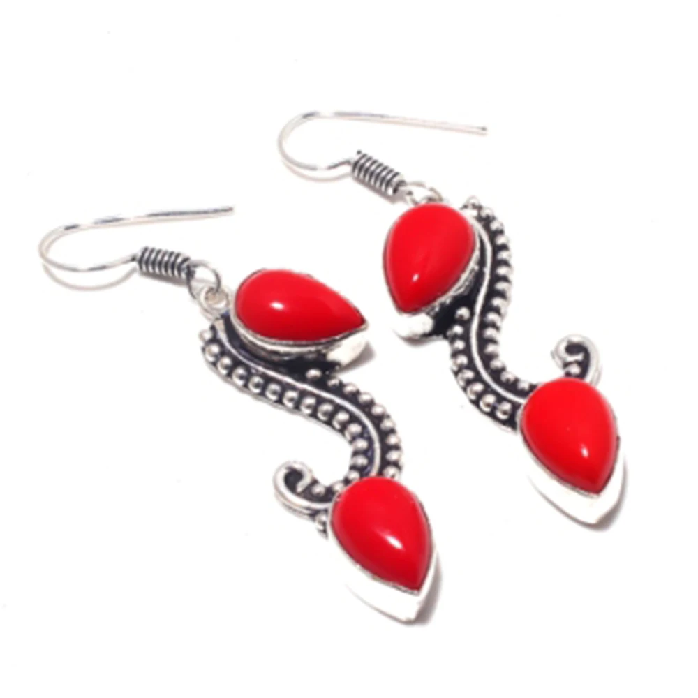 

Red Opal Earrings Silver Overlay over Copper, 55 mm , E4167