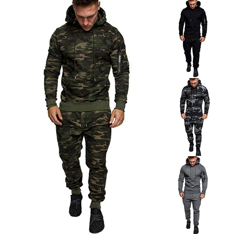 2021 Men 2 Pieces Tracksuit Casual Hoodies Sweatshirts + Sweatpants Jogging Training Sportswear Streetwear Suit Jacket