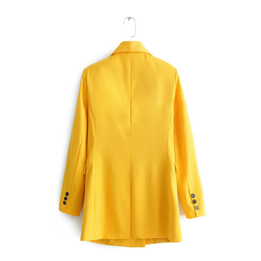 

2019 Western Style Spring And Summer WOMEN'S Dress New Style Double Row Buckle, Yellow Suit Jacket