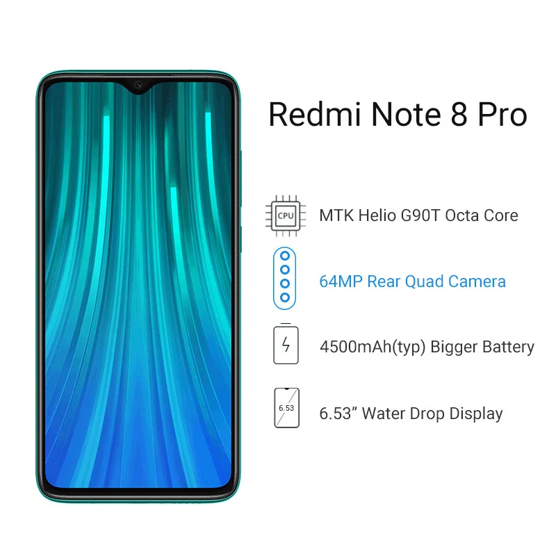 Xiaomi Redmi Note 8 Pro с глобальной версией, 6 ГБ, 128 ГБ, смартфон, 64 мп, четырехъядерный процессор Helio G90T, четыре ядра, 4500 мАч, NFC, мобильный телефон