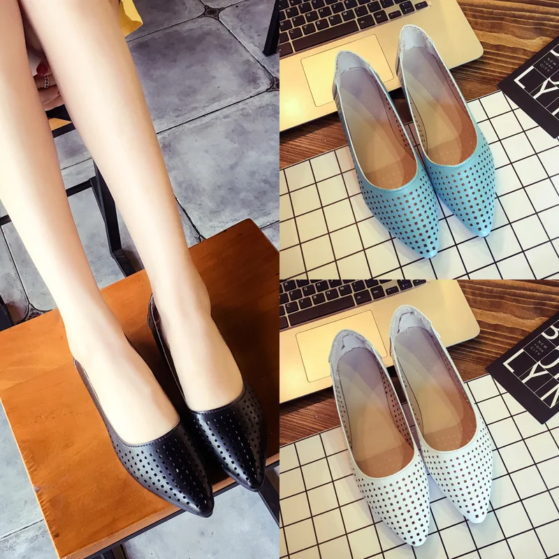 

18 Autumn Shallow Mouth Single Shoes Women's New Style Korean-style Flat Heel Pointed-Toe WOMEN'S Shoes Hollow out Fashion Sanda