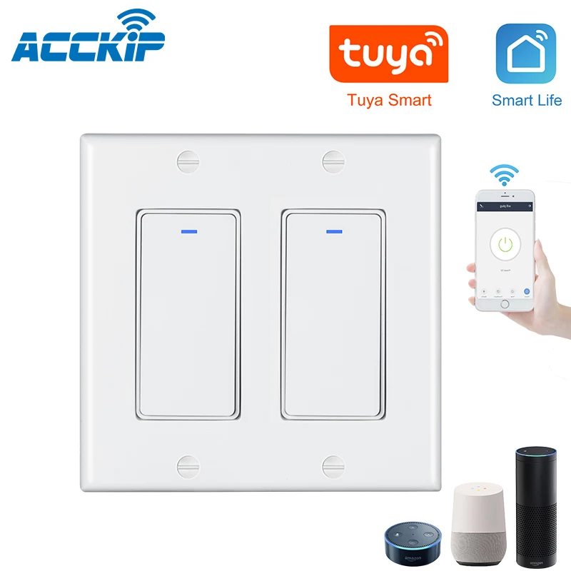 

ACCKIP High Quality New 2 Gang Electrical Light Switch Smart Glass Panel Touch Switch Tuya APP Voice Control Work with Alexa
