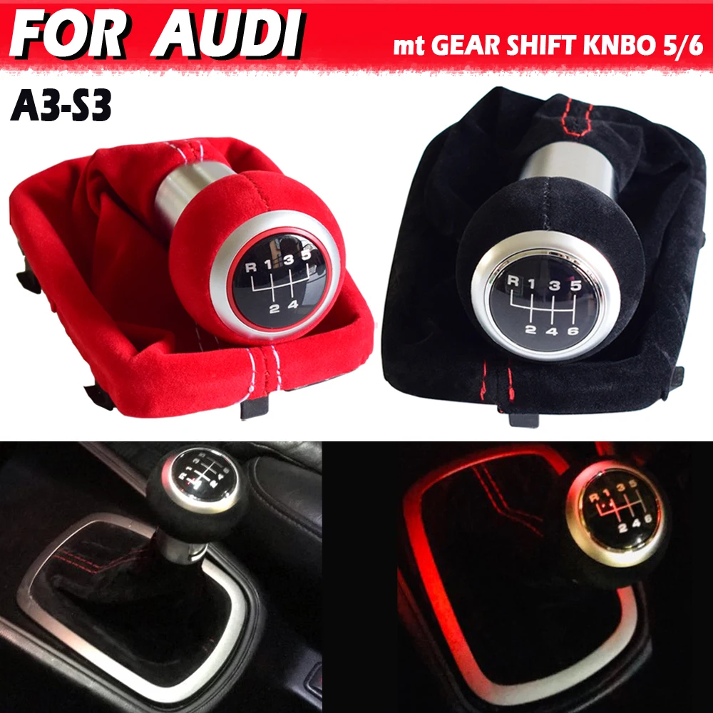 Für Audi A3 S3 2001 2002 2003 Hochwertiger 5/6-Gang Kompletter Schwarz-Roter Schaltknauf mit Wildleder-Lederbezug – Detail 2