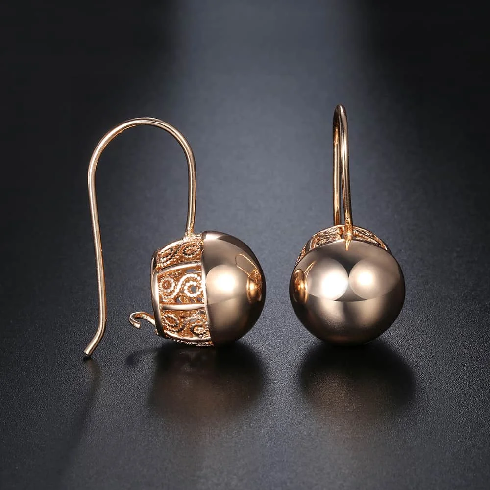 

Davieslee Round Ball Womens Lady Stud Earrings Snap Closure 585 Rose Gold Filled DGE66