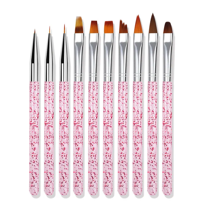 Pink 10pcs CYSHMILY 10 шт./компл. кисть для ногтей различных головной набор нейлоновых волосяных ногтей розовый/зеленый живопись Ультрафиолетовый гель, подводка ногтей ручки для ухода за ногтями Маникюрный Инструмент - Цвет: Pink 10pcs