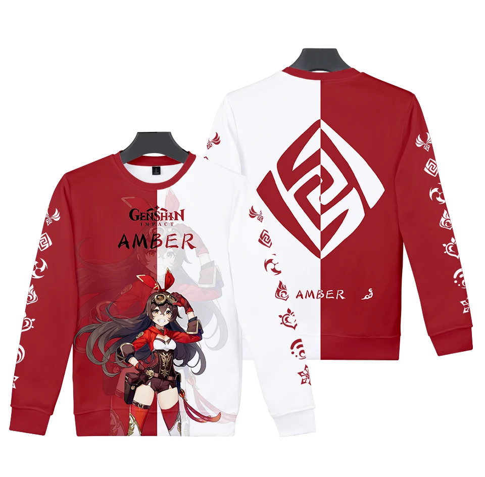 

Hot Autumn 3D Genshin Impact Round Collar Sweatshirts Fashion O-neck Cartoon Hip Hop Sportswear Boys Girls Casual Red Streetwear