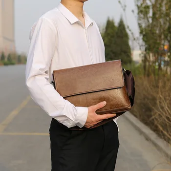 

Men's Leather Bag 2019 New Style Business Casual Pu Single-shoulder Crossbody Bag Multi-functional Solid Color Briefcase