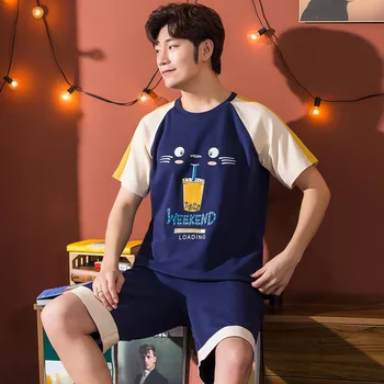 

Cotton Pajamas Set for Men 2020 Summer Cartoon Short Sleeve Shorts High Grade Pyjama Male Casual Homewear Outside Wear Sleepwear