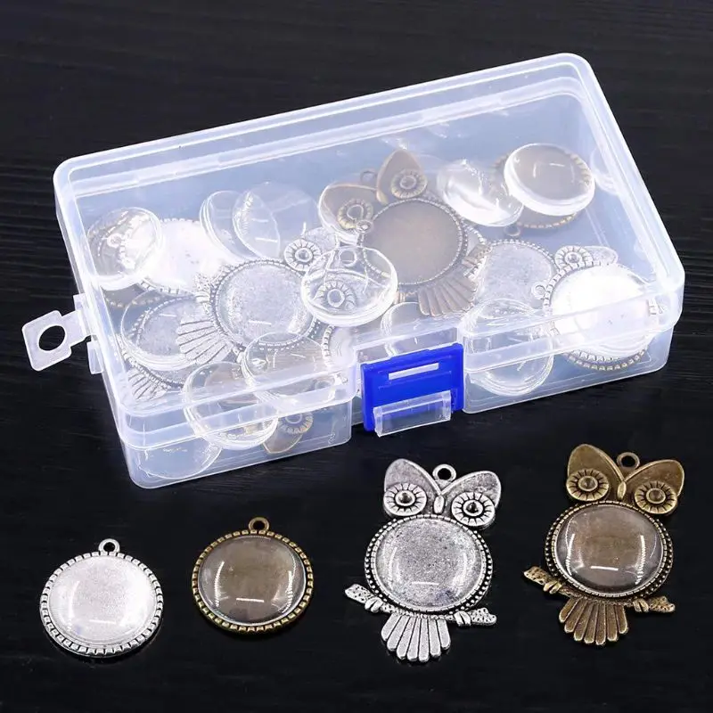 

48 Pcs Owl Pendant Base Bottom Support with Glass Time Gemstone Transparent Dome Pendants Craft Jewelry Making Accessories