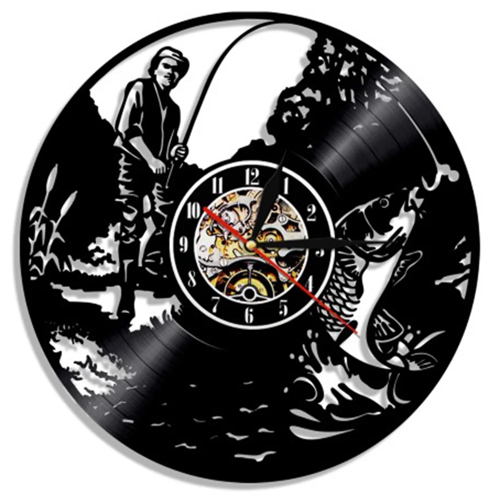 Customizable Fishing Vinyl Clock Vinyl Retro Handmade Hollow out Family Decoration