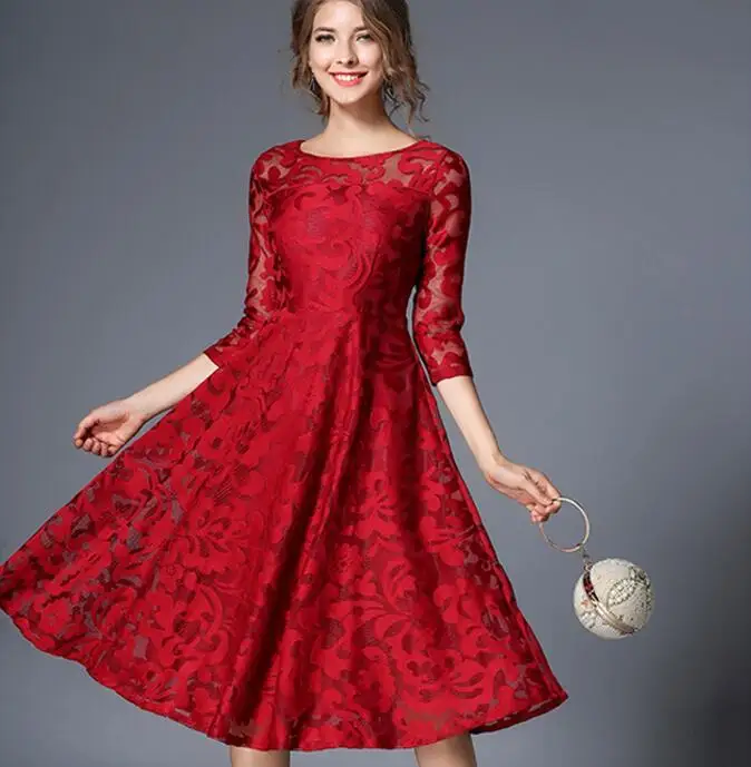 Women dress Blue Beach Hollow out lace dress Elegant Vintage Party dress Brand evening vestidos AW605
