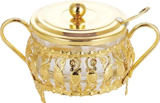 Kitch, европейский стиль, стеклянная сахарная чашка с крышкой, Металлический горшок для приправ, одиночный для бытовой солевой чашки, горшок для приправ, кухонные принадлежности