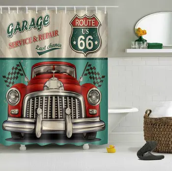 

US Route 66 Shower Curtain Set Bathroom Waterproof Fabric Curtains