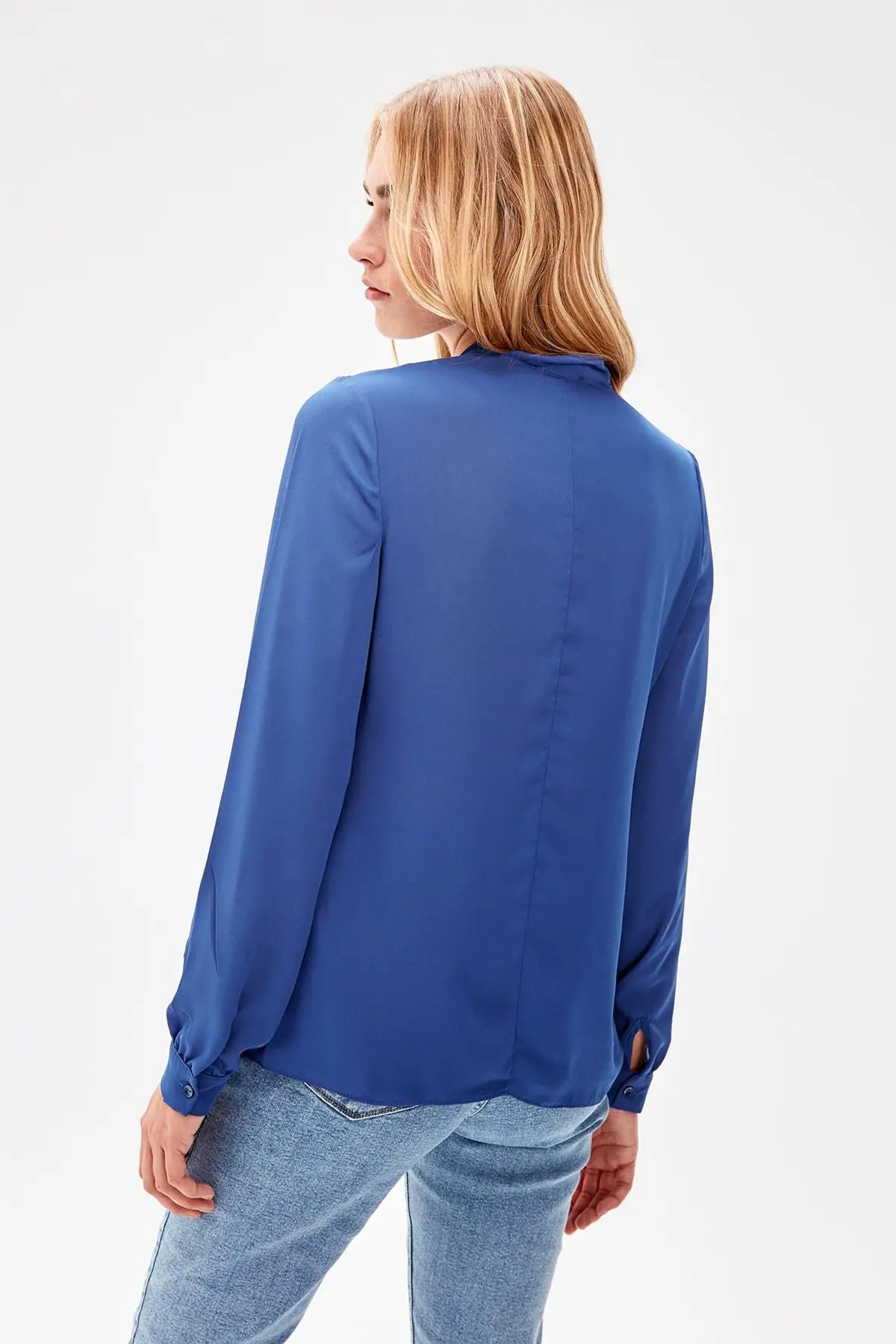 Trendyol темно-синяя шнуровка detayl'bluz TWOAW20BZ0238