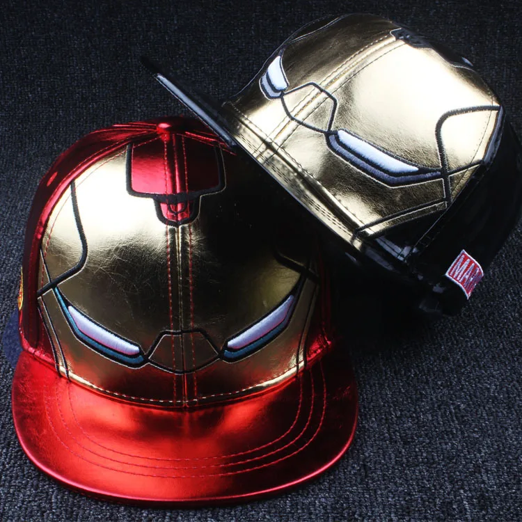 

Iron Man logo Marvel couple embroidery hip hop hat men and women spring and summer autumn visor leather baseball cap hip hop hat