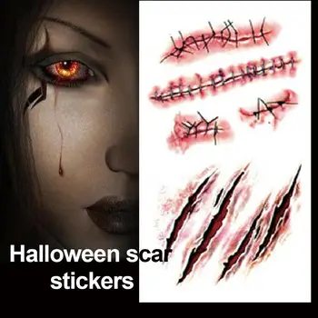 

5 pcs/set Halloween Zombie Scars Tattoos With Fake Scab Blood Special Costume Makeup Halloween Decoration