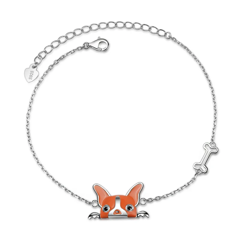 XiaoJing, модный, 925 пробы, серебряный, с головой собаки, цепочка и звено, браслет для женщин, милые ювелирные изделия, лучший подарок на удачу