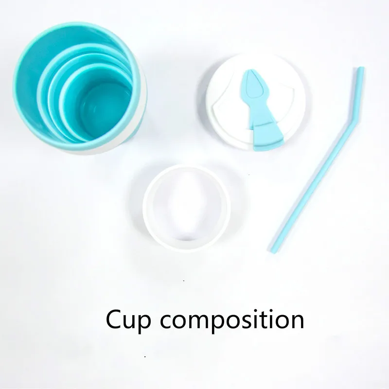 2pc/set Silicone Folding Cup Portable Travel Telescopic Mug with Straw Mug Gift Coffee Cup Outdoor Folding Cup Folding Juice Cup
