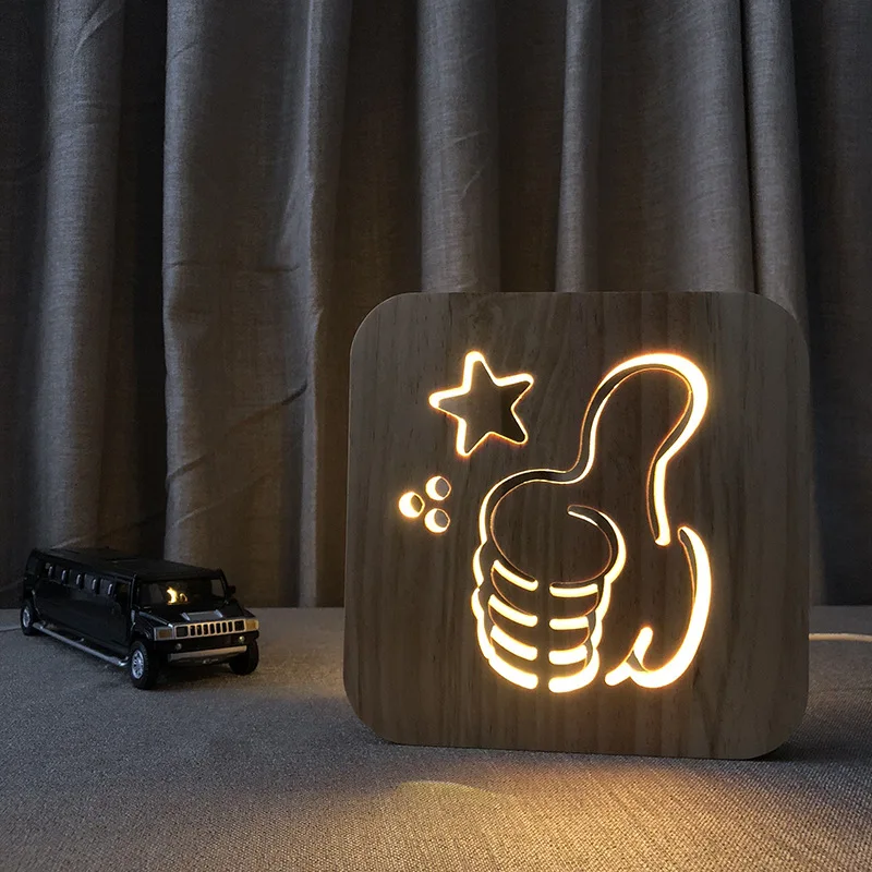 Firya светодиодный USB ночной Светильник деревянная собака Лапа кошка голова волка животное лампа Новинка детская спальня 3D украшение Настольная лампа Дети Gif - Испускаемый цвет: F