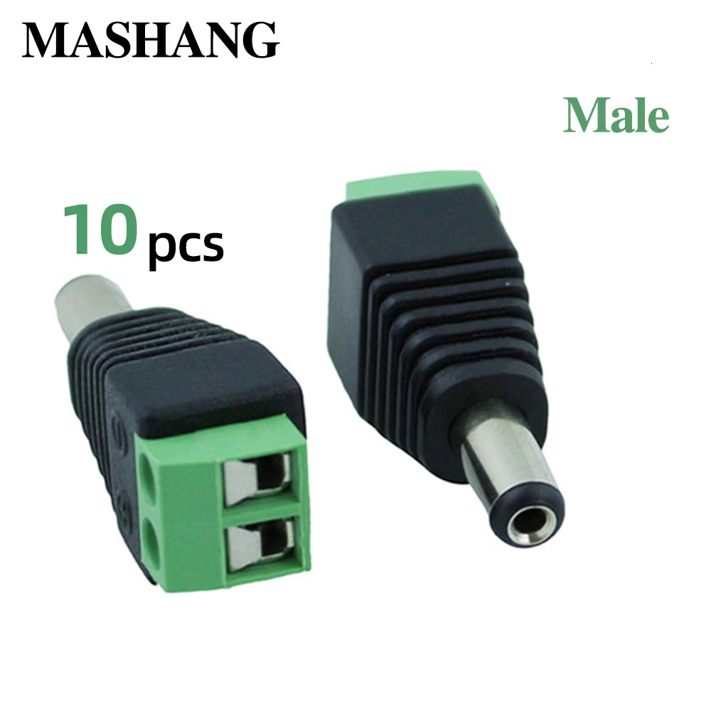

10PCS DC Power Male Plug Jack Adapter Connector Plug 5.5*2.1mm Male DC Power Plug for CCTV Single Color LED Light