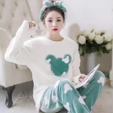 Flannel Pajamas Set Women Plush Warm Sexy Autumn Winter Thick Pyjamas Flannel Home Spring Cartoon Student Sleepwear 2Piece/Set