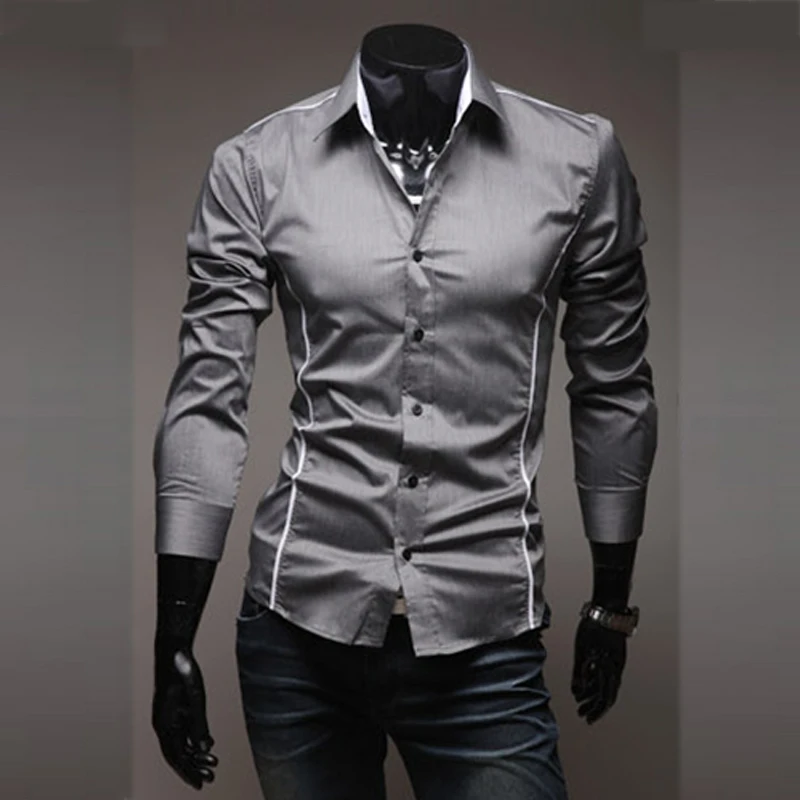 Camisas ajustadas a rayas para hombre, camisas de manga larga grises a rayas, ropa de calle informal, ropa de camisola de talla grande 3XL, 2020