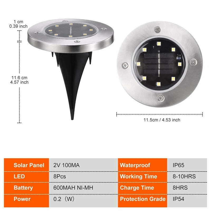 Горячая 8 светодиодный солнечный наземный свет Открытый водонепроницаемый Пейзаж диск лампа для сада тропинка двор палуба патио дорожки теплый белый