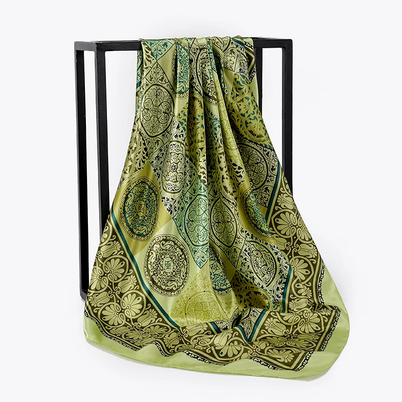 

Women Scarf Luxury Satin Large Square Horse Hijab Silk Shawl Wrap Foulard Print Square Scarf Brand Design Handkerchief 90x90cm