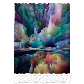 

Hotel Home Decor Colorful Easy Install Digital Printed For Bathroom Foldable Polyester Wear Resistant Shower Curtain With Hooks