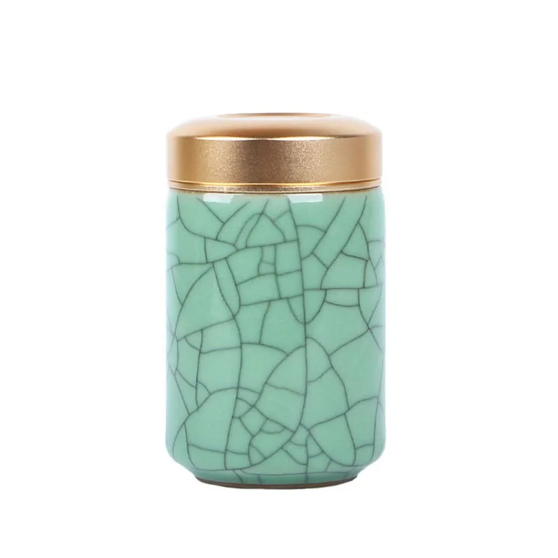Mini-oppbevaringskrukker i keramikk med celadon-metalllokk, forseglet sylindrisk beholder for oppbevaring av te, korn, tørrvarer, godteri osv._voghion.com