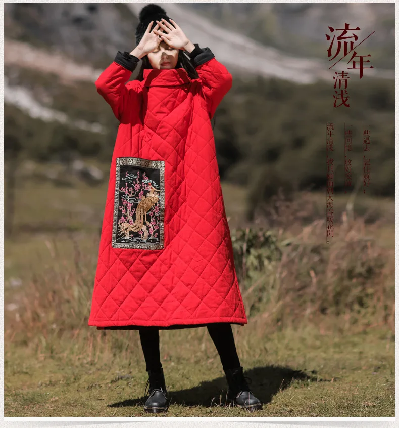 LZJN Winter Coat Warm Women's Jacket Cotton-padded Clothes Heap Collar Fashion Outerwear Embroidery Long Jacket Parka Plus Size  (9)