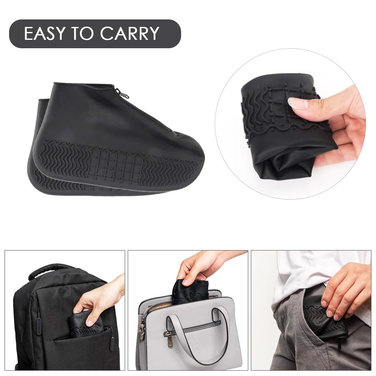 Unisex Zipper Reusable Shoe Covers Waterproof Galoshes Rubber Boots Women Anti-slip Covers For Shoes Men Silicone Shoe Protector