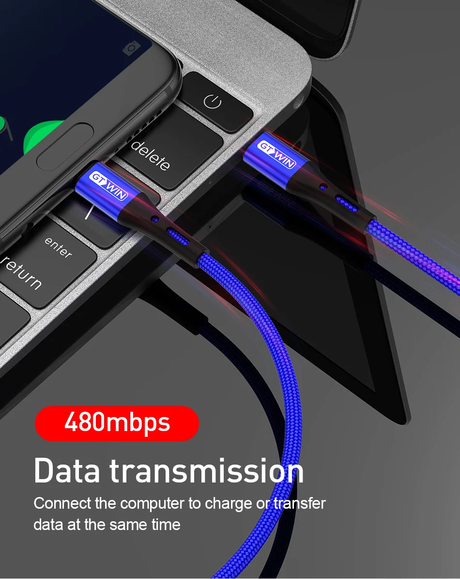 GTWIN usb type-C-usb type-C кабель для Xiaomi Redmi Note 7 8 PD 60W QC 3,0 Quick Charge USB-C кабель для samsung Galaxy S10 S9