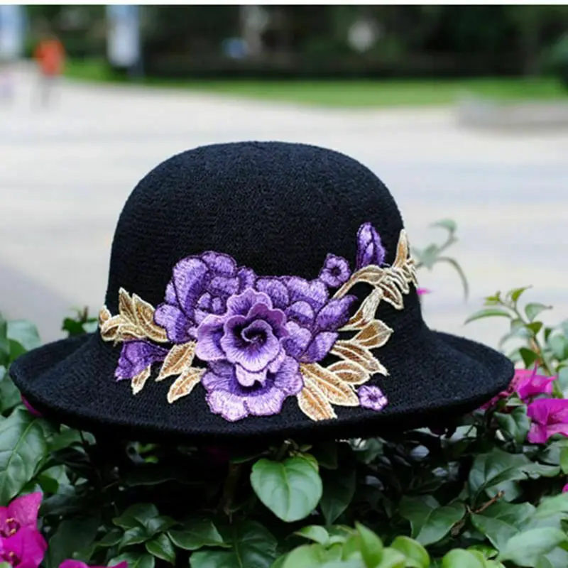 

Handmade Embroidered Sun Hat Women Summer Straw Hat Beach Hat Cloche Hat Topper