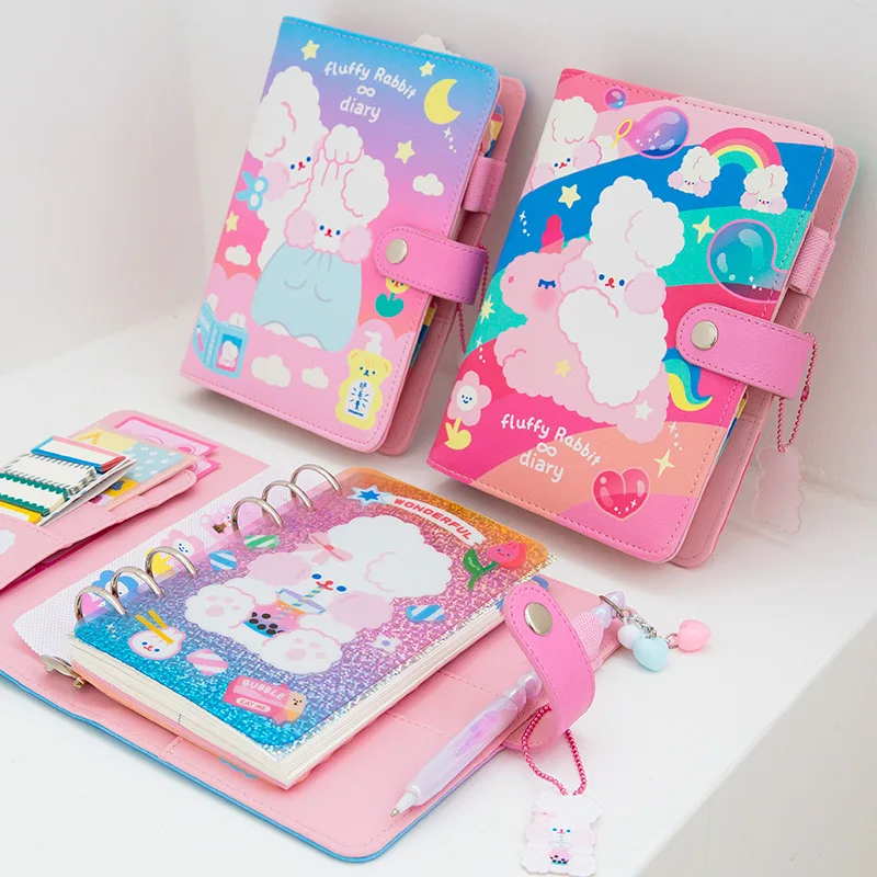 A6 Kawaii Journal Notebook Diary Loose-leaf Planner Weekly Ring Binder Planner Agenda Diary Rabbit Notebook Sticker Pockets A6 Kawaii Journal Notebook Diary Loose-leaf Planner Weekly Ring Binder Planner Agenda Diary Rabbit Notebook Sticker Pockets