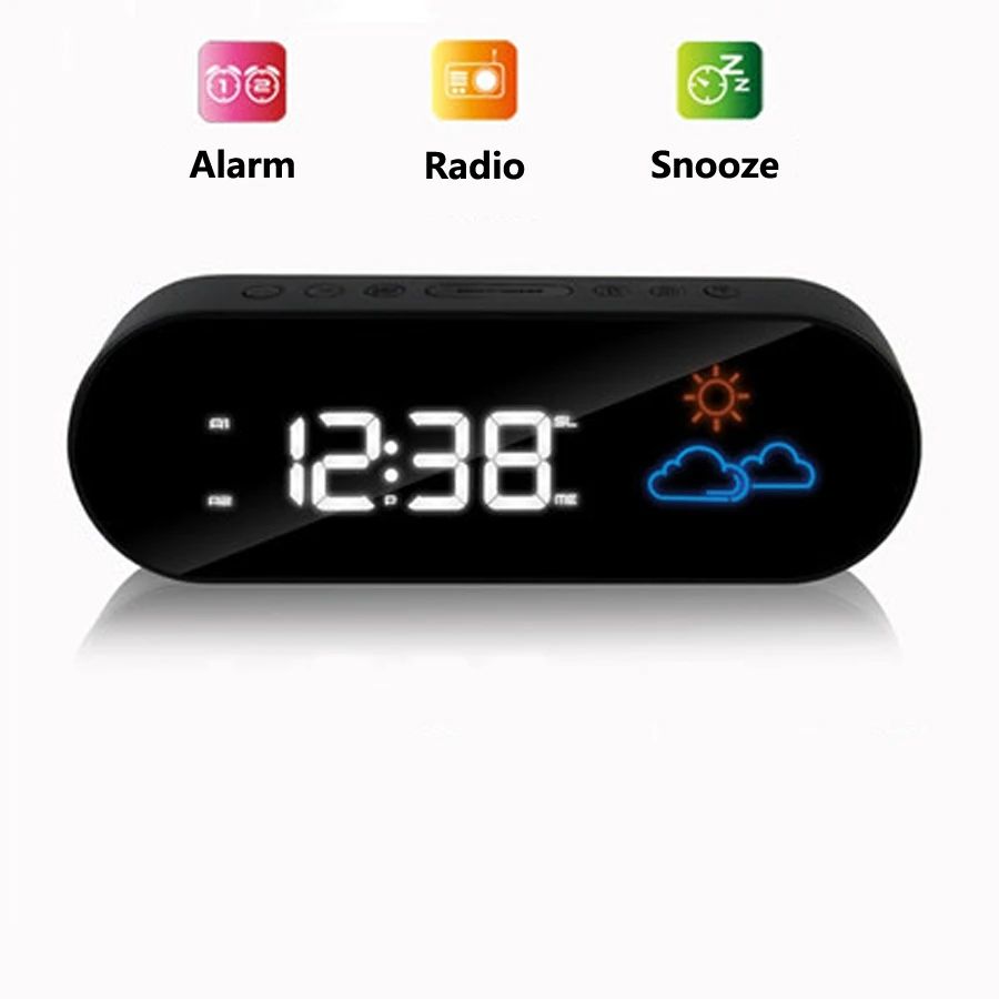 Цифровой Будильник Радио с метеостанцией Красочный светодиодный экран настольные часы с функцией повтора электронные настольные часы
