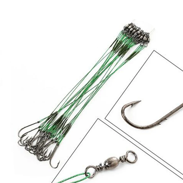20Pcs Wire Leader Hook Rig Stainless Steel Fishing Leader Wire Rigs Snells  Trace with Crane Swivels